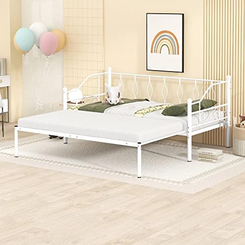  Twin Size Metal Daybed With Trundle, Daybed With Slat No Box Required, Noise Free, For Bedroom Living Room - Pink