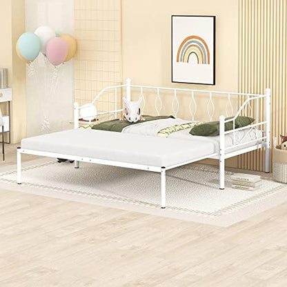  Twin Size Metal Daybed With Trundle, Daybed With Slat No Box Required, Noise Free, For Bedroom Living Room - Pink