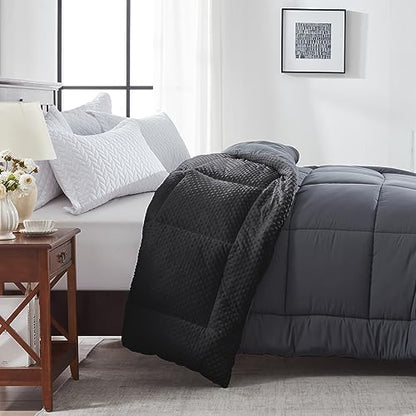  Songlibin Minky Dot Comforter King Size-Reversible King Comforters-Quilted Down Alternative Duvet Insert With Corner Tabs-All Season Lightweight Summer,Winter Bed Comforters(Dark Grey,King)
