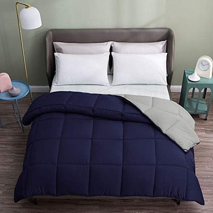  Eversible Down Alternative Quilted Comforter, Hypoallergenic & Lightweight For Spring, Duvet Insert With Corner Tabs, Full/Queen Size, Teal Blue/White