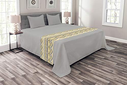  Ambesonne Yellow And Black Bed Runner, Prehistoric Design With Zig Zag Lines Stripes Chevron, Decorative Accent Bedding Scarf For Hotels Homes And Guestrooms, Queen, Yellow Black And White