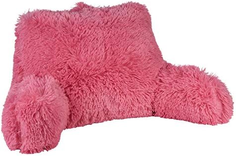  Shaggy Bed Rest Back Support Pillow For Adults And Kids, Lumbar And Arm Support On Bed, Chair, Couch, Sofa And Floor - Large Reading Pillow, 30" X 21", Cool Gray