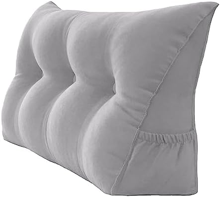  Peachwell Triangular Reading Bed Rest Pillow Large Bolster Cushion Headboard Backrest Wedge Pillow With Removable Cover And Two Large Side Pockets (Chalk Grey, Twin: 39 X 8 X 20 Inches)