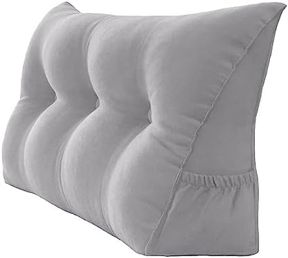 Peachwell Triangular Reading Bed Rest Pillow Large Bolster Cushion Headboard Backrest Wedge Pillow With Removable Cover And Two Large Side Pockets (Chalk Grey, Twin: 39 X 8 X 20 Inches)