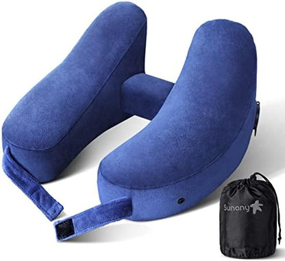  Neck Pillow For Travel Inflatable Airplane Pillow Comfortably Supports Head, Neck And Chin, Inflatable Travel Pillow With Soft Velour Cover And Portable Drawstring Bag (Black)