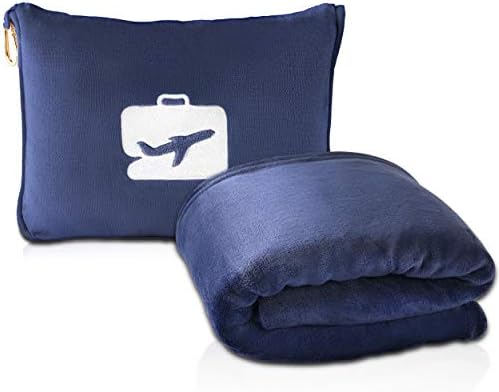  Travel Blanket And Pillow - Premium Soft 2 In 1 Airplane Blanket With Soft Bag Pillowcase, Hand Luggage Sleeve And Backpack Clip (Black)