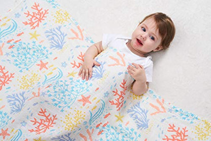  Cheekie Monkie Soft Bamboo Muslin Baby Newborn Infant Swaddle Wrap Blanket/Receiving Blanket - Coral Print For Boys And Girls