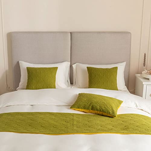 BiiKoon Quilted Bed Runners Solid Dutch Velvet Bed Scarves For Foot Of Bed Shell Pattern Bed End Towel For For Queen Double Single King Size Bed,Green Yellow 45 * 210cm