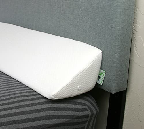  King Size Bed Wedge Pillow Stopper. Headboard Gap Filler (White) To Cover Gap Between Headboard And Bed Or Wall. Soft Washable Air Polyester Cover Over Foam Mattress Wedge (8x6x76”)