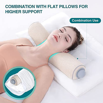  Willai Neck Roll Pillow,Adjustable Round Pillow With Inflatable Tube,Bolster Pillow For Legs Knees Lower Back,Cylinder Memory Foam Pillow Soft