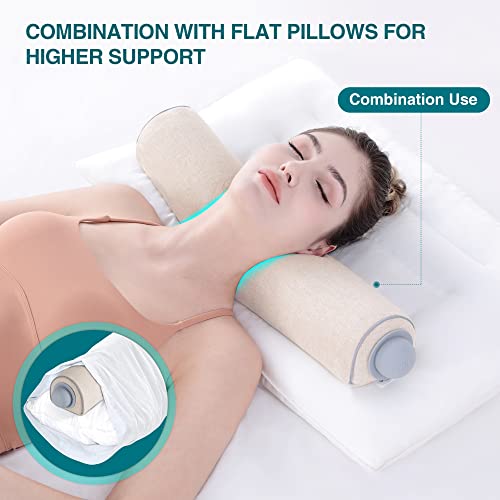  Willai Neck Roll Pillow,Adjustable Round Pillow With Inflatable Tube,Bolster Pillow For Legs Knees Lower Back,Cylinder Memory Foam Pillow Soft
