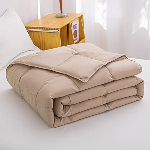  Confibona Lightweight 90% White Down Comforter/Blanket,Cooling Duvet Insert For Summer/Warm Weather,Soft Noiseless Shell,Machine Washable, Twin/Twin XL Size,Light Brown