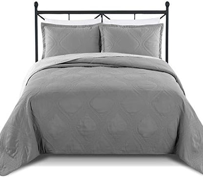 Unknown Luxe Bedding Solid Color Lightweight Oversize Cotton Filled Stitched 3-Piece Olive Leaves Bedspread Coverlet Set (King/California King, White / Peace)