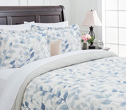  Duvet Cover King Set Ultra Soft Layered Leaf Print 3-Piece Reversible Bedding - Brushed Microfiber Comforter Cover - Zipper Closure (1 Duvet Cover & 2 Pillow Shams) Blue Taupe - King