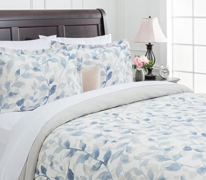  Duvet Cover King Set Ultra Soft Layered Leaf Print 3-Piece Reversible Bedding - Brushed Microfiber Comforter Cover - Zipper Closure (1 Duvet Cover & 2 Pillow Shams) Blue Taupe - King