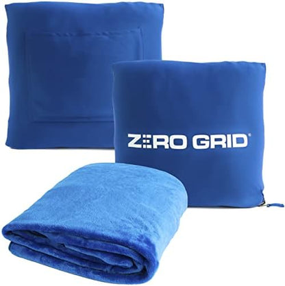  Premium Lightweight Wearable Super Soft Travel Blanket With Neck Snaps, Cozy Footpockets And Zipper Pouch, Compact Airplane With Luggage Strap Travel Blanket And Pillow Set