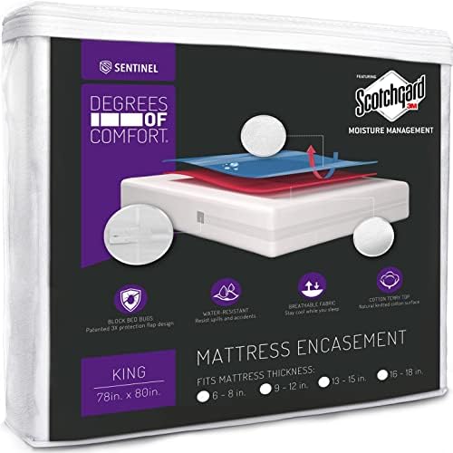  Queen Size Mattress Encasement Bed Bug Proof, Cover 9-12" Deep Bed, 3M Scotchgard