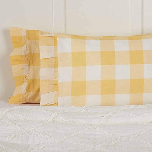  Madison Check Yellow King Size Pillow Cases, Set Of 2, 21" X 37", Buffalo Check Yellow And Ivory Bedding Accent W/Fresh Farmhouse Style