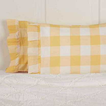  Madison Check Yellow King Size Pillow Cases, Set Of 2, 21" X 37", Buffalo Check Yellow And Ivory Bedding Accent W/Fresh Farmhouse Style