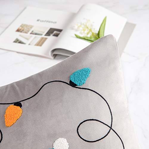  Phantoscope Set Of 4 Merry Christmas Decorative Velvet Throw Pillow Covers Xmas Cushion Cover With Embroidered Lantern, Penguin, Bear, Snowflake For Couch Sofa Bed, Blue, 18 X 18 Inches