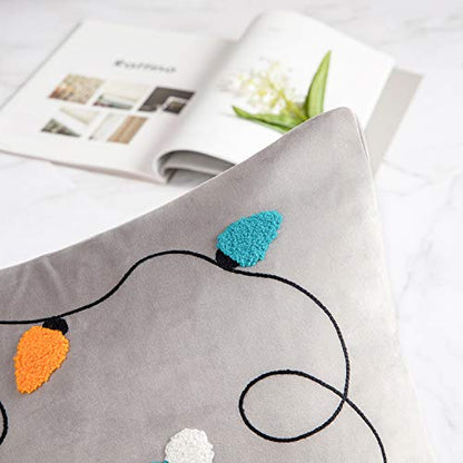  Phantoscope Set Of 4 Merry Christmas Decorative Velvet Throw Pillow Covers Xmas Cushion Cover With Embroidered Lantern, Penguin, Bear, Snowflake For Couch Sofa Bed, Blue, 18 X 18 Inches