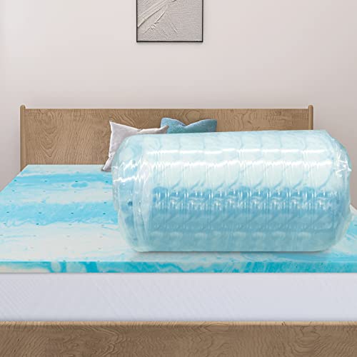  Vyfipt 4 Inch Mattress Topper King, Gel Infused Memory Foam Mattress Topper, Ventilated Design, CertiPUR-US Certified, Blue