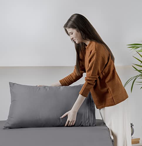  Queen Sheet Set – Soft Microfiber 4 Piece Luxury Bed Sheets With Deep Pockets - Embroidered Pillow Cases - Side Storage Pocket Fitted Sheet - Flat Sheet (Grey)