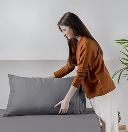  Queen Sheet Set – Soft Microfiber 4 Piece Luxury Bed Sheets With Deep Pockets - Embroidered Pillow Cases - Side Storage Pocket Fitted Sheet - Flat Sheet (Grey)