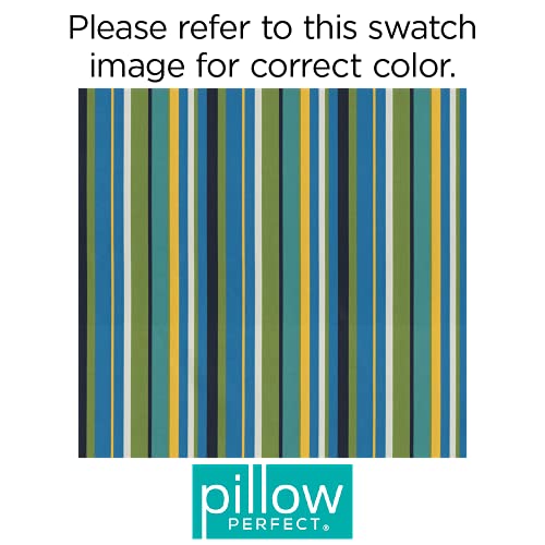  Pillow Perfect Stripe Outdoor Throw Accent Pillow, Plush Fill, Weather, And Fade Resistant, Large Square - 18.5" X 18.5", Blue/Green Topanga, 2 Count