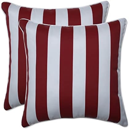  Pillow Perfect Stripe Outdoor Throw Accent Pillow, Plush Fill, Weather, And Fade Resistant, Large Square - 18.5" X 18.5", Blue/Green Topanga, 2 Count