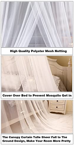  Mosquito Net Bed Canopy, Hanging Drapes Curtain Netting Over Bed Bedroom Decor For Single, Twin Full & Queen King Size Beds & Baby Crib ( White )