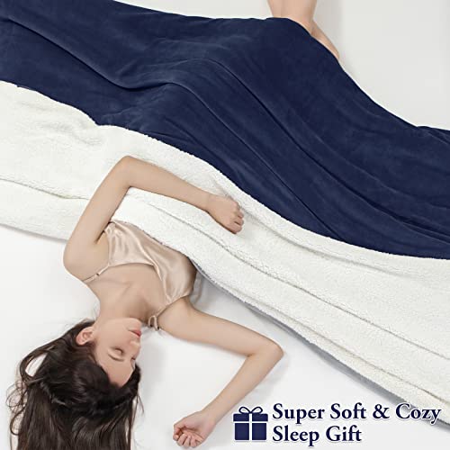  Sherpa Fleece Bed Blankets,Queen Size Super Soft And Warm,Thick Plush Cozy Fuzzy Luxurious Double Reversible Winter Throw,Couch Velvet Blanket,Royal Blue 90inch X 90inch