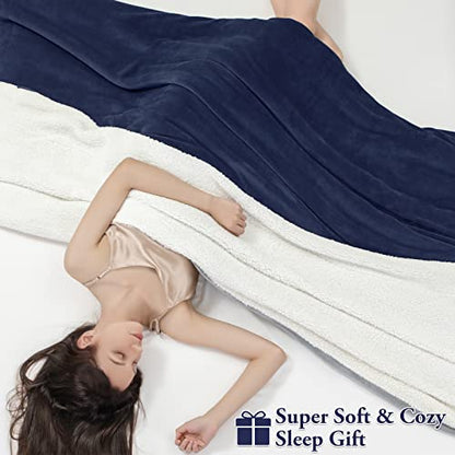  Sherpa Fleece Bed Blankets,Queen Size Super Soft And Warm,Thick Plush Cozy Fuzzy Luxurious Double Reversible Winter Throw,Couch Velvet Blanket,Royal Blue 90inch X 90inch