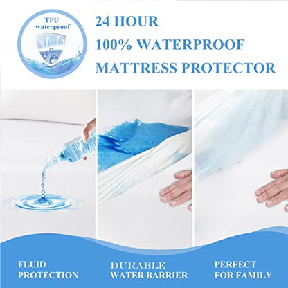  2 Pack Twin Size Premium Waterproof Mattress Protector, Soft Breathable Mattress Pad Cover, Noiseless Waterproof Bed Cover - Stretch To 21" Fitted Deep Pocket Mattress Protection Cover