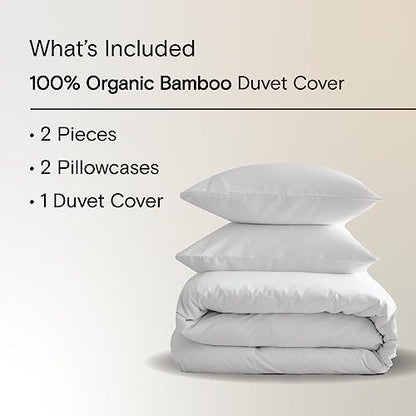 DOZ By SIJO 100% Organic Bamboo Duvet Cover Set, 1 Duvet Cover And 2 Pillowcases, Buttery Soft, Cooling, Eco Friendly, Silky Breathable, Oeko-TEX, High GSM Durable (Snow, King/Cal King)