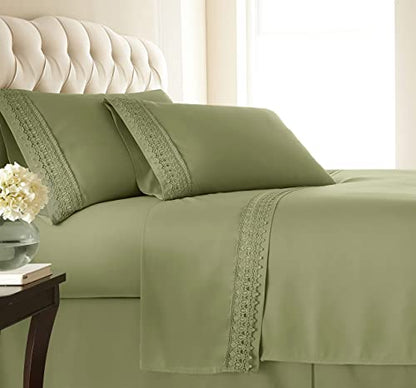  Vilano Lace, 4-Piece, 21-Inch Extra Deep Pocket Sheet Set, Premium Quality, Easy Care, Shrinkage Free Sheet Set With 1 Flat Sheet, 1 Fitted Sheet, 2 Pillowcases, Sage Green, Queen