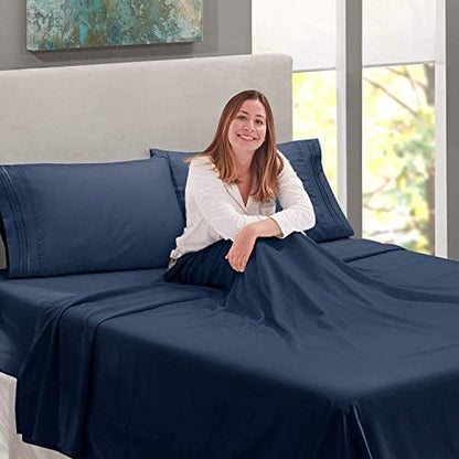  Clara Clark Premier 1800 Series 4pc Bed Sheet Set - Deep Pocket Bundle With UBER Comfort Set Of 4 Corner Adjustable Bed Sheet Straps Suspenders Grippers Fasteners (White, King)
