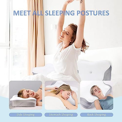  Liipoo Cervical Neck Pillow For Neck And Shoulder Pain Relief With Silk Pillow Cases, Ergonomic Orthopedic Memory Foam Neck Pain Pillow,Contoured Support Pillows For Side,Back And Stomach Sleepers