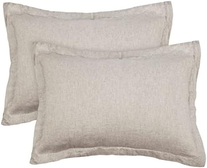  PHF 100% Linen Euro Sham With Ruffle, 26" X 26", Set Of 2, No Insert, Washed Soft French Flax Euro Throw Pillow Covers, Ultra Breathable Durable Comfy Euro Shams For Bed Couch Sofa, Linen
