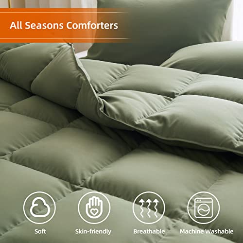  Oft Comforter Queen Size-Lightweight Down Alternative Comforter Duvet Insert With 8 Corner Tabs-Fluffy Breathable Box Stitched Reversible Comforter(Dark Green, Queen)