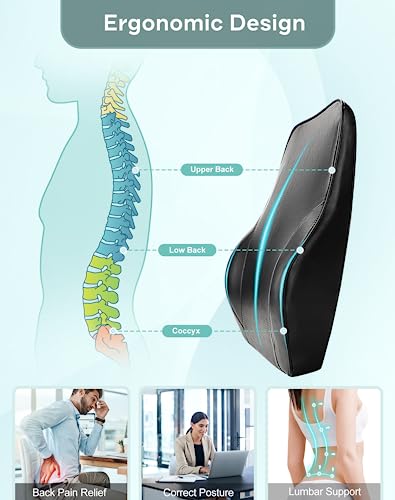  SEG Direct Lumbar Support Pillow For Car, Ergonomic Pillow Back Support For Drving Fatigue Back Pain Relief, Memory Foam With Breathable Leather Cover, For Car Seat Home Office Chair