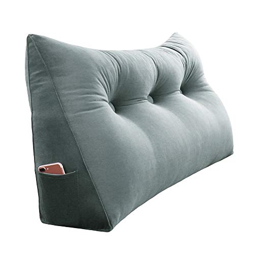  WOWMAX Triangular Wedge And Body Positioners Reading Pillow Large Bolster Headboard Backrest Support Cushion For Day Bed Bunk Bed With Removable Cover Twin Velvet Gray