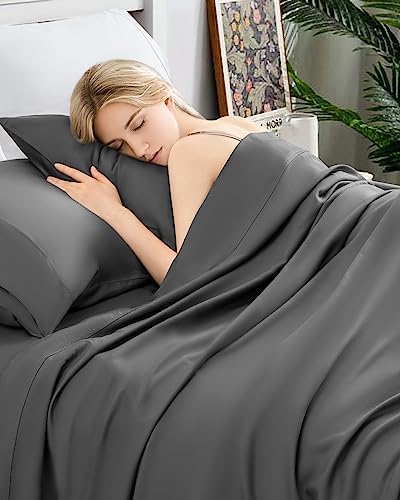  LBRO2M 100% Cotton 1200 Thread Count Sheets Set King Size,Bed Sheet 4 Piece Sets,16 Inches Deep Pocket,All Season,Bedding Super Soft Comforterble,White