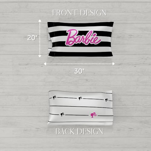  Franco Collectibles Barbie Movie Black & White Striped Beauty Silky Satin Standard Pillowcase Cover 20x30 For Hair And Skin, (Official Licensed Product)