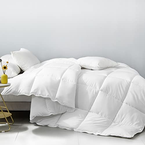  Down Alternative Comforter Queen-90X90 Inches Size All Season Duvet Insert White Soft Brushed Microfiber Cover Skin-Friendly Noiseless Quilted Comforter