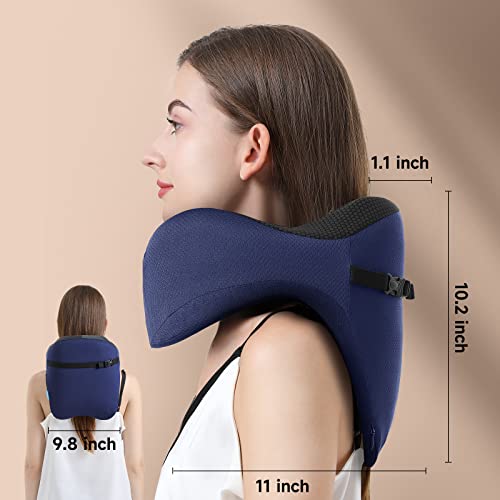  TripGood Neck Pillow For Travel - Extra Upper Back Support - Back Buckle Strap - Memory Foam Airplane Neck Pillow - Portable Travel Accessories - Blue