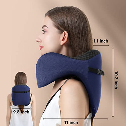  TripGood Neck Pillow For Travel - Extra Upper Back Support - Back Buckle Strap - Memory Foam Airplane Neck Pillow - Portable Travel Accessories - Blue