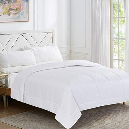  HOMBYS Down Alternative Blanket Queen Size 90" X 90", Lightweight Quilted Bed Blanket With 8 Corner Tabs,White Reversible Soft Microfiber Quilted Blanket For All Season