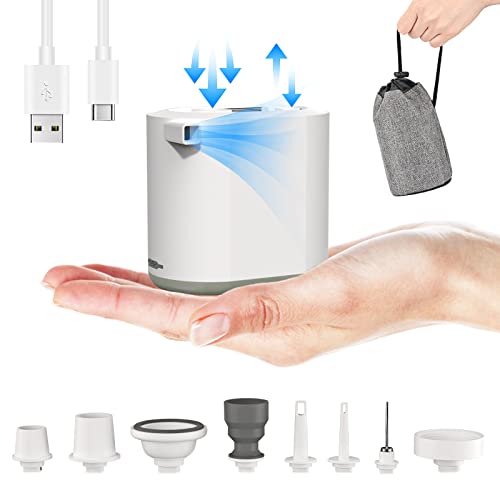  Tiny Pump Portable Ultra-Mini Air Pump With Camping Light,1360mAh Rechargeable To Inflate Deflate For Sleeping Pad Pool Floats Swimming Ring Vacuum Storage Bags Balloon Soccer-8 Air Nozzles