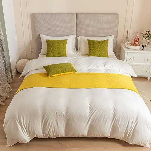 BiiKoon Quilted Bed Runners Solid Dutch Velvet Bed Scarves For Foot Of Bed Shell Pattern Bed End Towel For For Queen Double Single King Size Bed,Green Yellow 45 * 210cm